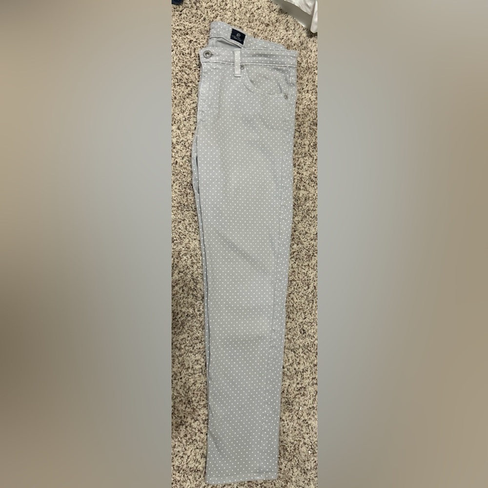 ag adriano goldschmied, grey and white polka dot jeans, size 29R